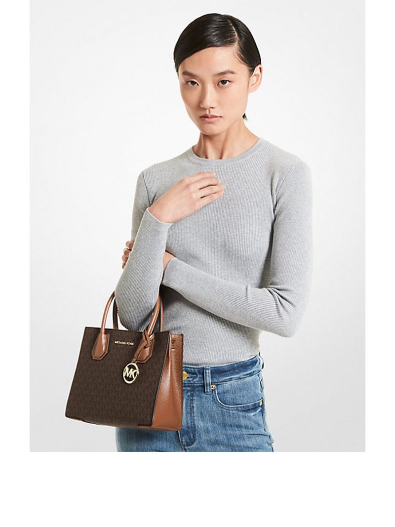 MICHAEL Michael Kors Mercer Medium Logo and Leather Accordion Crossbody Bag - Image 3