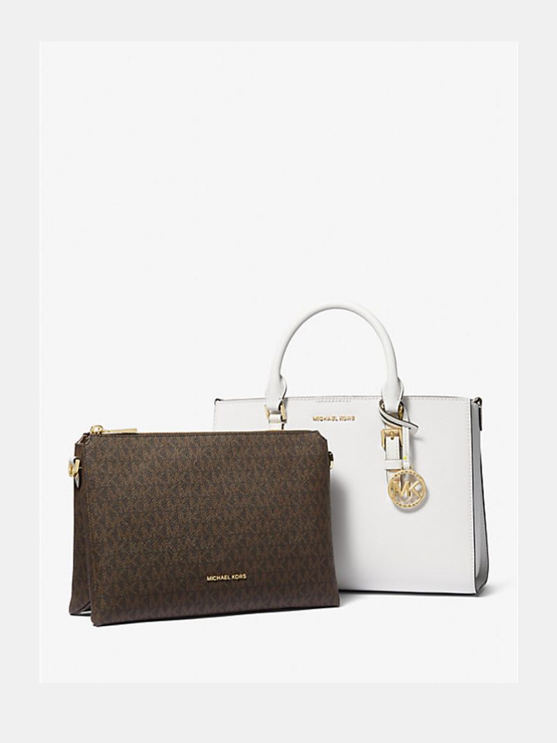 MICHAEL KORS Sally Medium 2-in-1 Saffiano Leather and Logo Satchel - Image 3