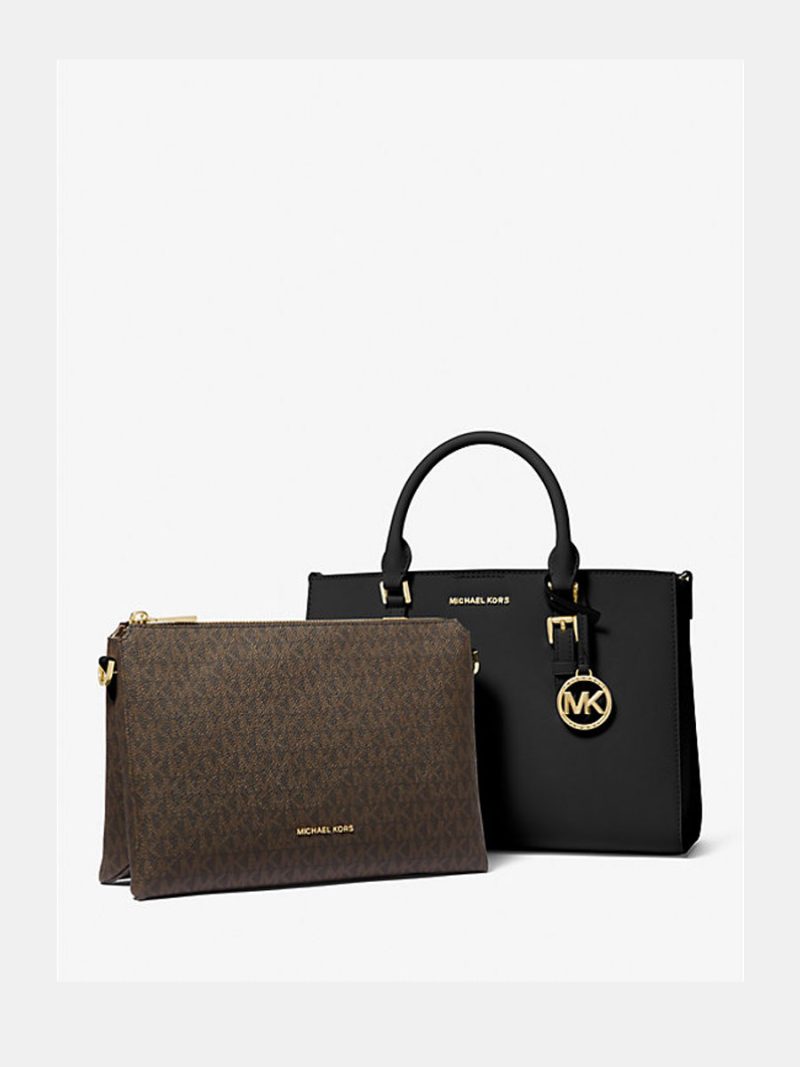 MICHAEL KORS Sally Medium 2-in-1 Saffiano Leather and Logo Satchel - Image 3