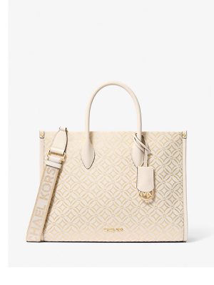 MICHAEL Michael Kors Mirella Medium Metallic Logo Jacquard Tote Bag