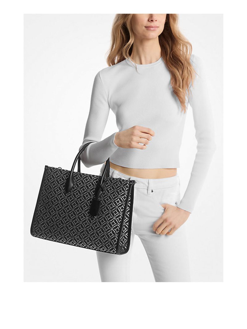 MICHAEL Michael Kors Mirella Medium Metallic Logo Jacquard Tote Bag - Image 3