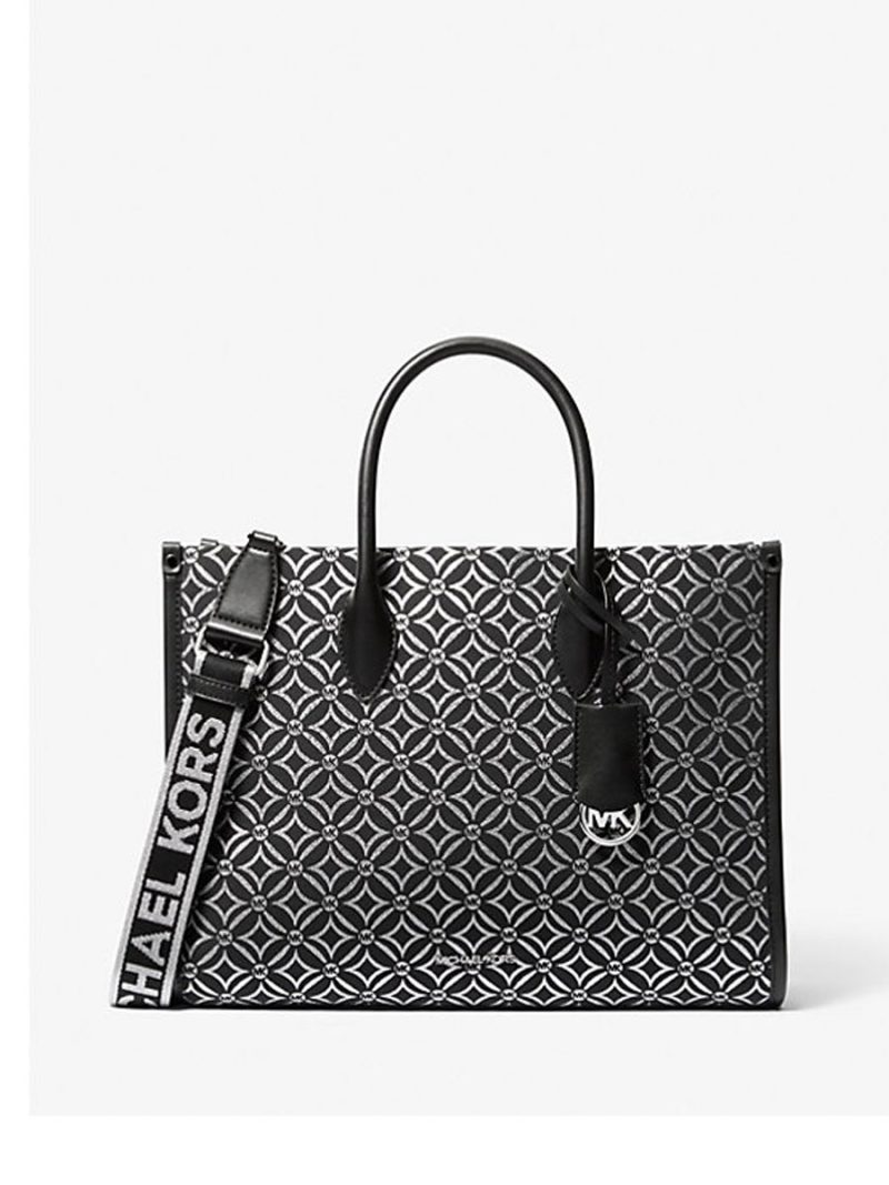 MICHAEL Michael Kors Mirella Medium Metallic Logo Jacquard Tote Bag