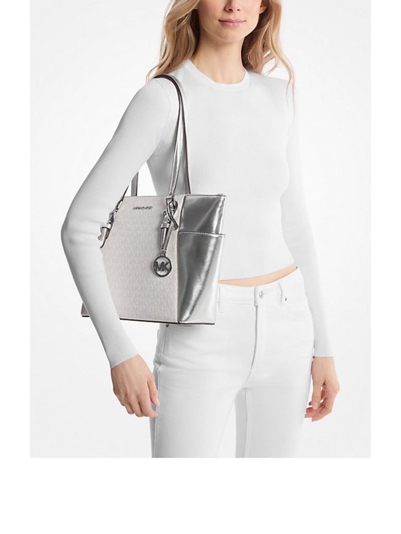 MICHAEL Michael Kors Charlotte Large Signature Logo and Metallic Tote Bag - Image 3
