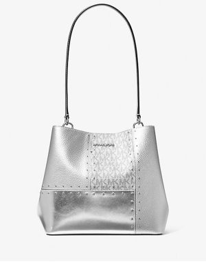 MICHAEL Michael Kors Pratt Medium Studded Metallic Patchwork and Signature Logo Shoulder Bag