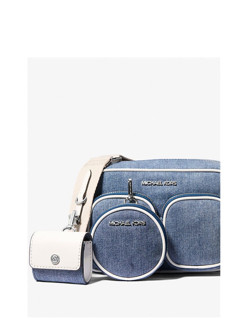 MICHAEL Michael Kors Jet Set Medium Denim Crossbody Bag with Case for Apple Airpods Pro - Image 4