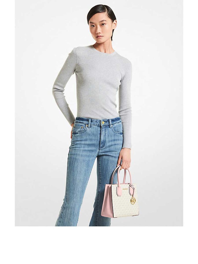 MICHAEL Michael Kors Mercer Medium Logo and Leather Accordion Crossbody Bag - Image 3
