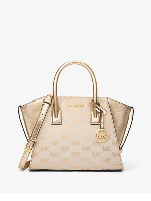MICHAEL Michael Kors Avril Small Logo Jacquard and Metallic Leather Satchel