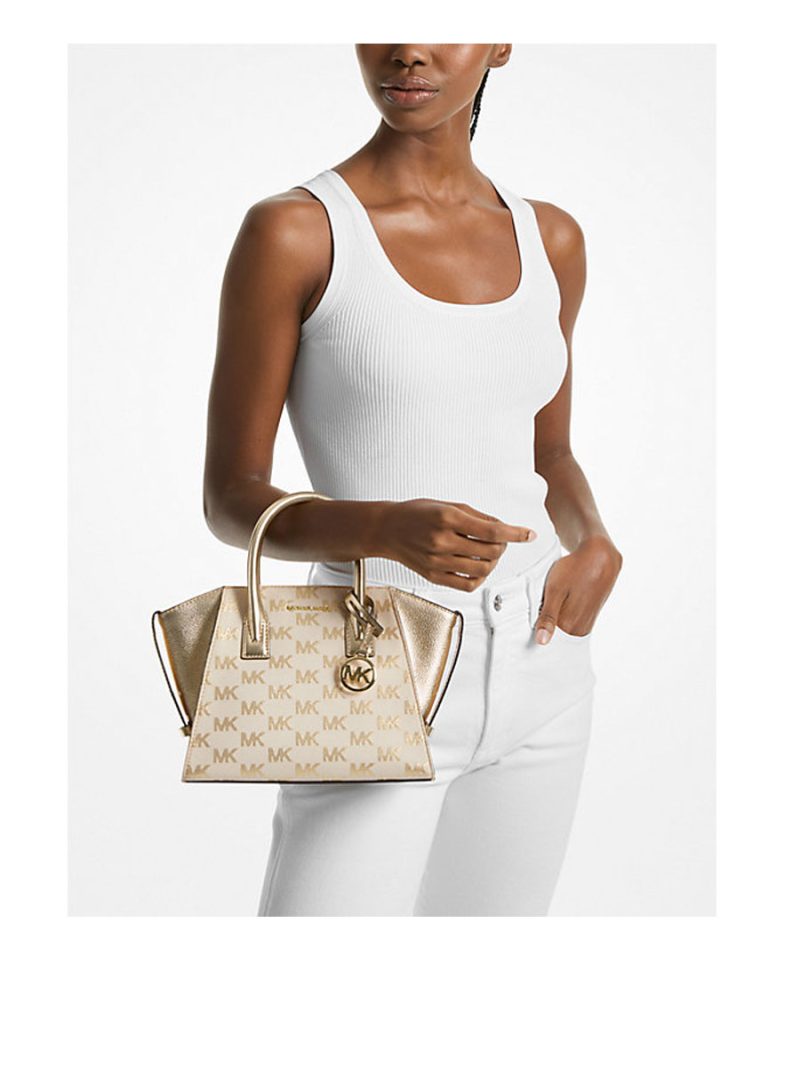 MICHAEL Michael Kors Avril Small Logo Jacquard and Metallic Leather Satchel - Image 4