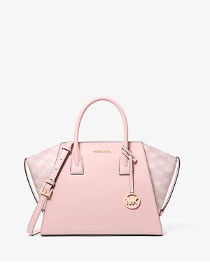 MICHAEL Michael Kors Avril Large Leather and Logo Jacquard Satchel