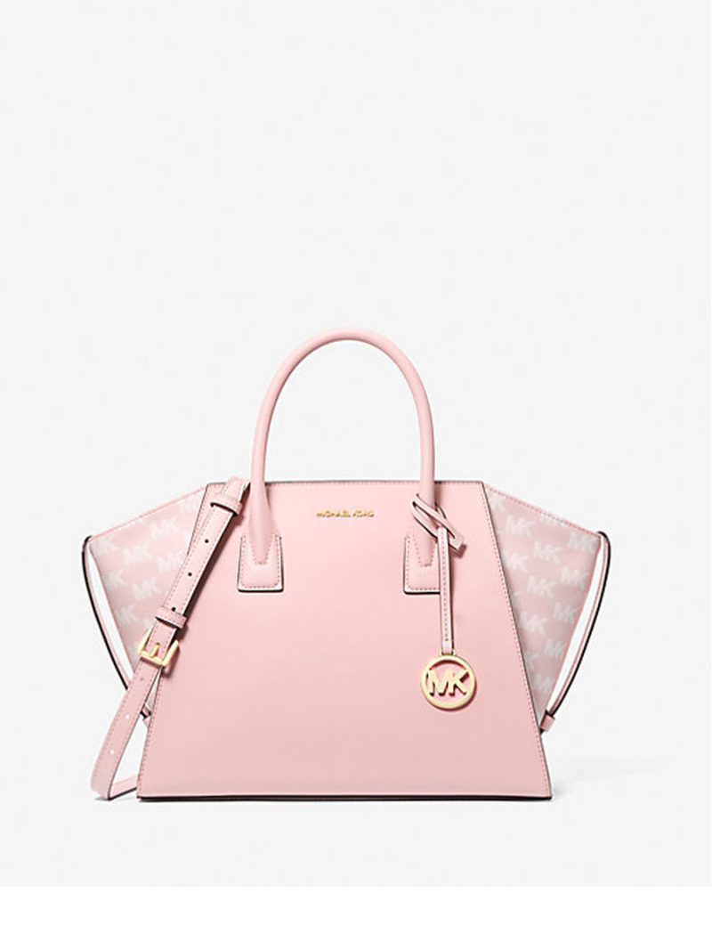 MICHAEL Michael Kors Avril Large Leather and Logo Jacquard Satchel