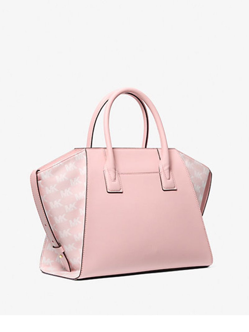 MICHAEL Michael Kors Avril Large Leather and Logo Jacquard Satchel - Image 3