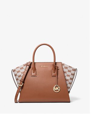 MICHAEL Michael Kors Avril Large Leather and Logo Jacquard Satchel