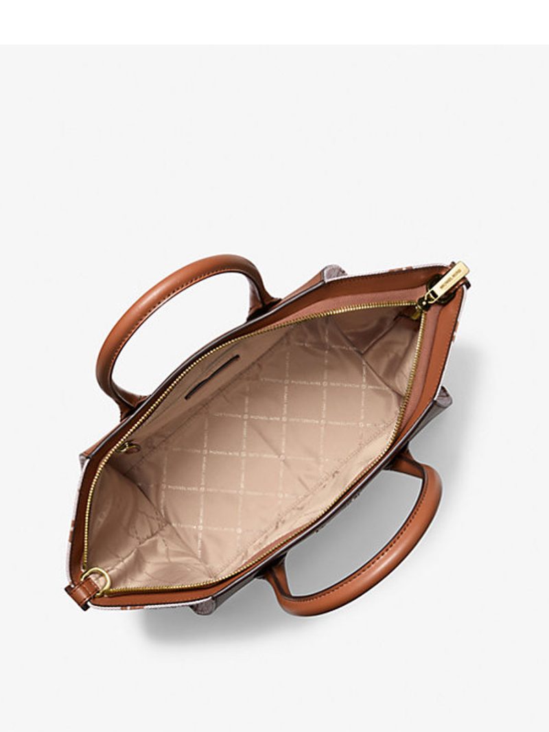 MICHAEL Michael Kors Avril Large Leather and Logo Jacquard Satchel - Image 2
