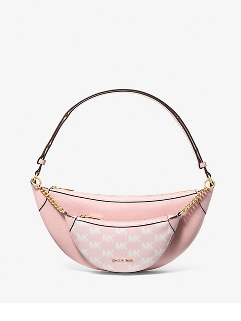 MICHAEL Michael Kors Hollis Medium 2-in-1 Pebbled Leather and Logo Jacquard Shoulder Bag
