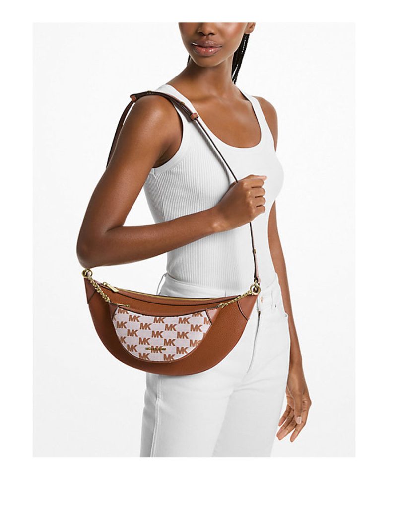 MICHAEL Michael Kors Hollis Medium 2-in-1 Pebbled Leather and Logo Jacquard Shoulder Bag - Image 4
