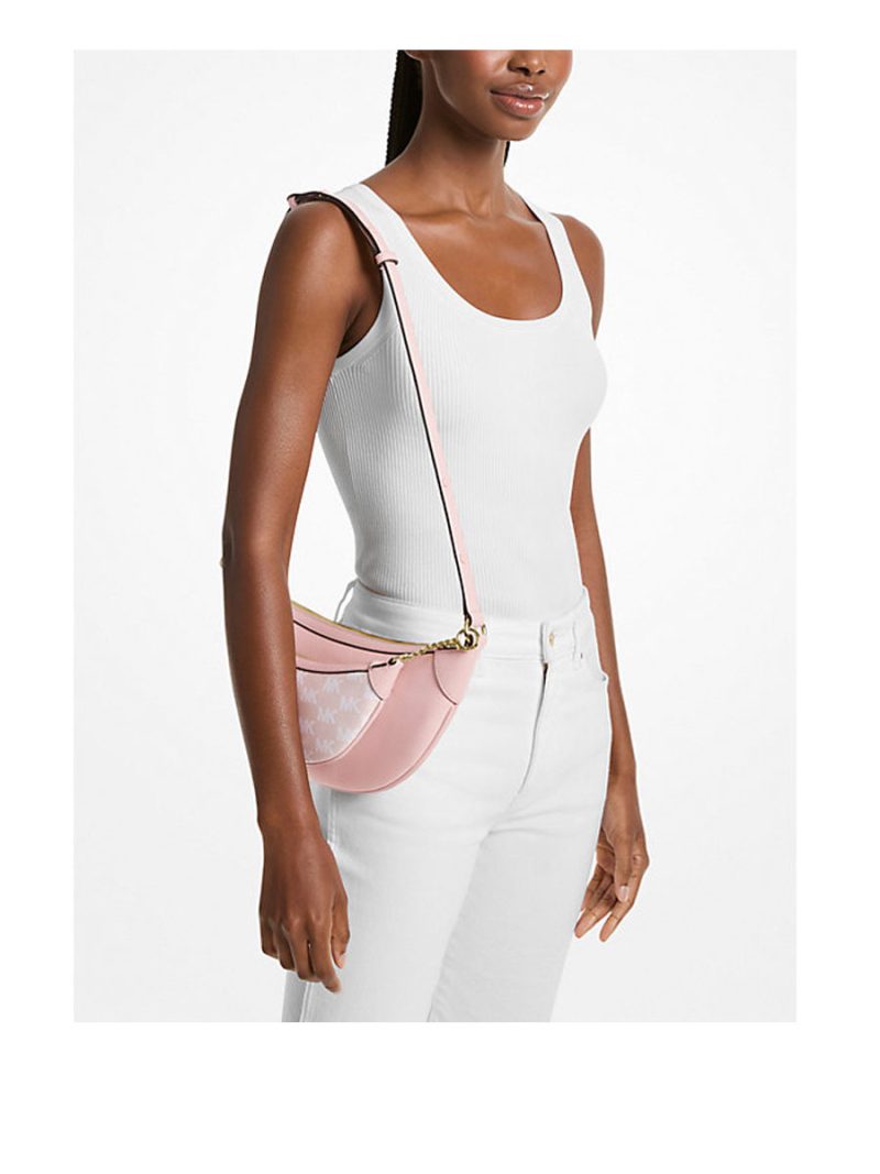 MICHAEL Michael Kors Hollis Medium 2-in-1 Pebbled Leather and Logo Jacquard Shoulder Bag - Image 4