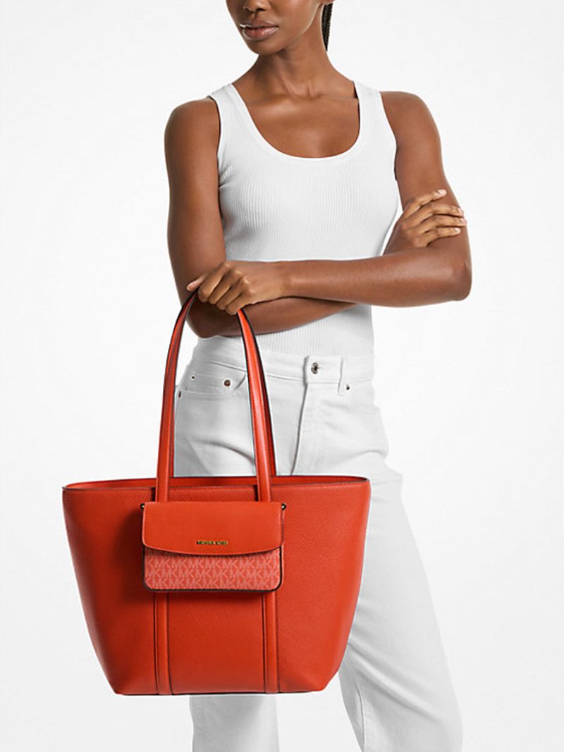 MICHAEL Michael Kors Jet Set 2-in-1 Pebbled Leather and Logo Tote Bag - Image 4