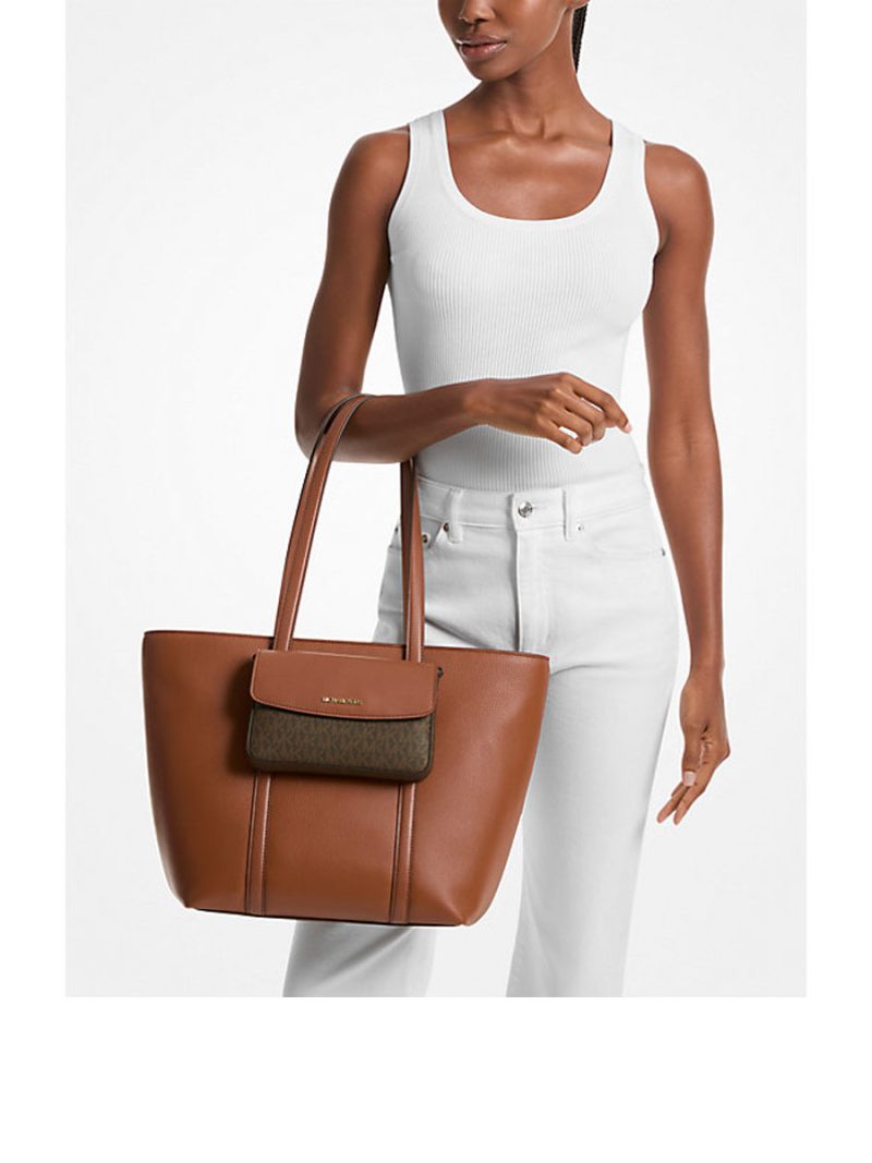 MICHAEL Michael Kors Jet Set 2-in-1 Pebbled Leather and Logo Tote Bag - Image 4