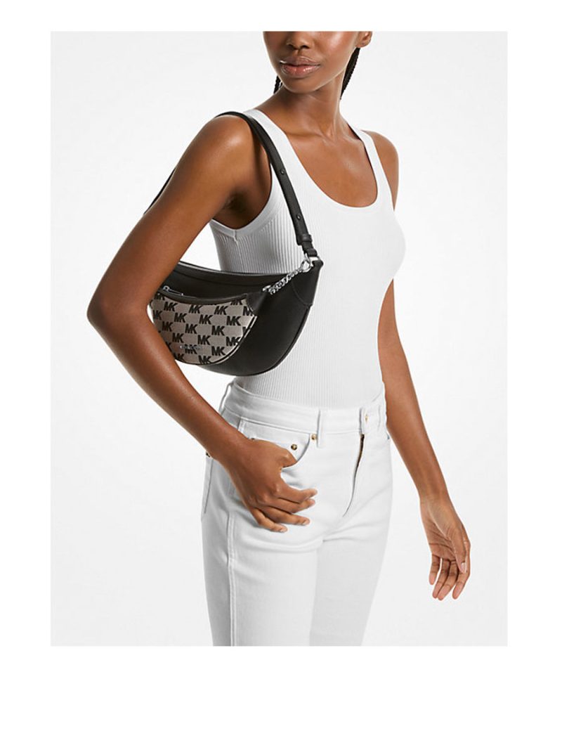 MICHAEL Michael Kors Hollis Medium 2-in-1 Pebbled Leather and Logo Jacquard Shoulder Bag - Image 3