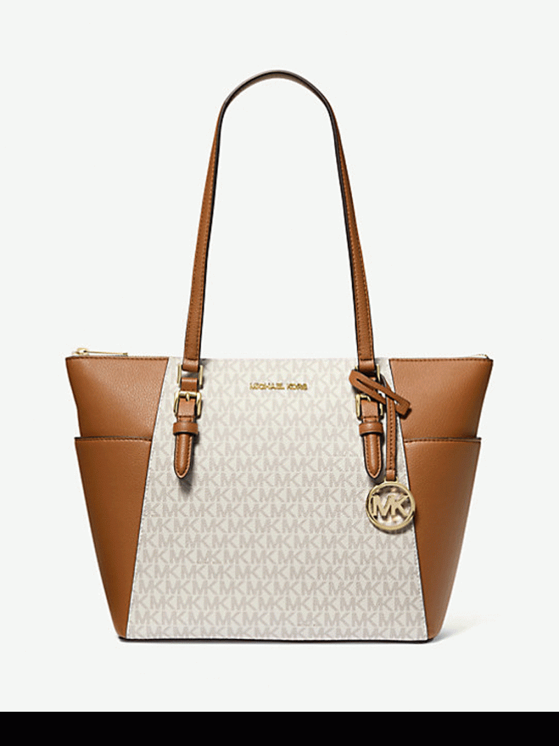 MICHAEL Michael Kors Charlotte Large Logo and Leather Top Zip Tote Bag