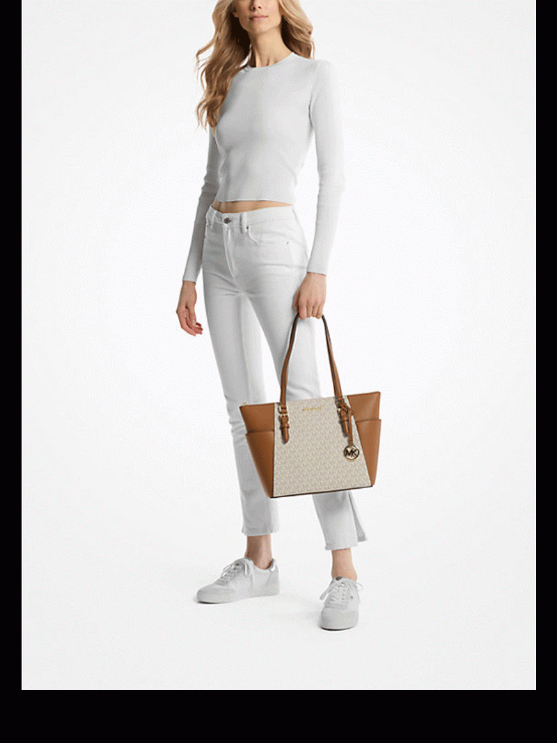 MICHAEL Michael Kors Charlotte Large Logo and Leather Top Zip Tote Bag - Image 3