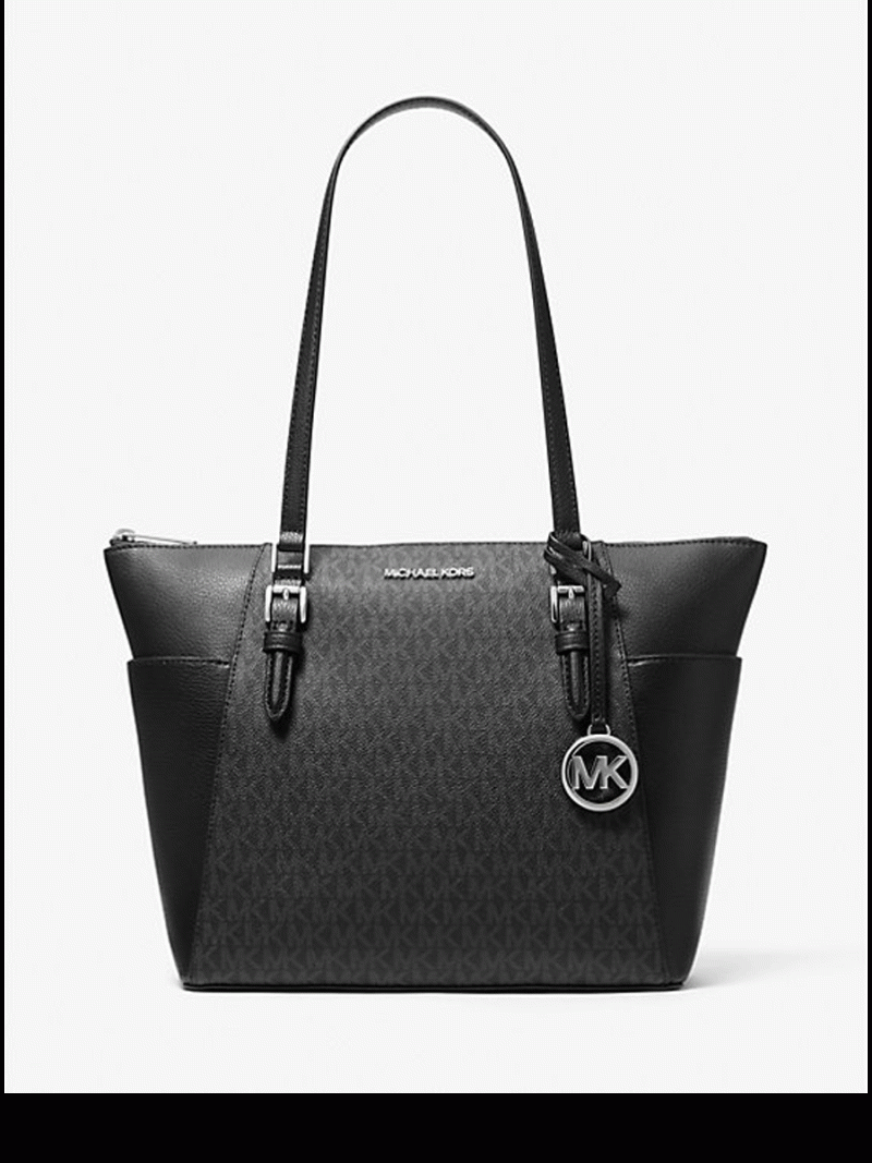 MICHAEL Michael Kors Charlotte Large Logo and Leather Top-Zip Tote Bag
