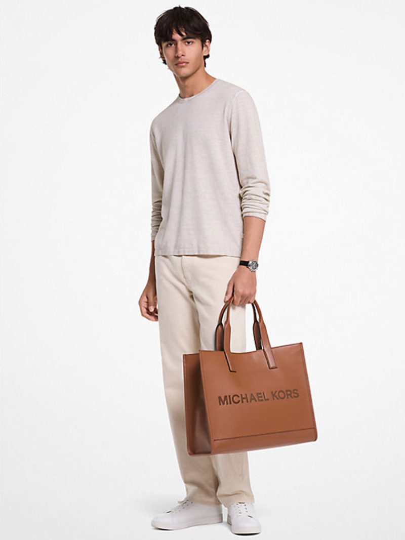 MICHAEL Michael Kors Cooper Logo Embossed Pebbled Leather Tote Bag - Image 3