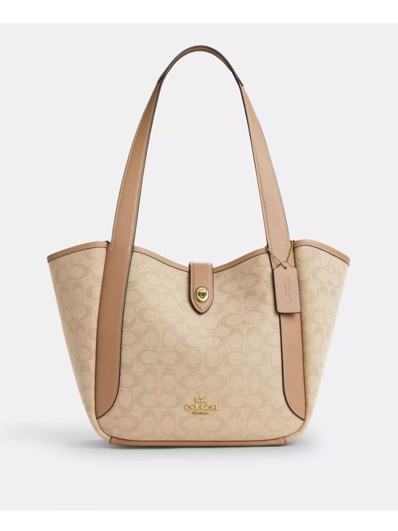 COACH Hadley Turnlock Tote Bag With Signature Canvas
