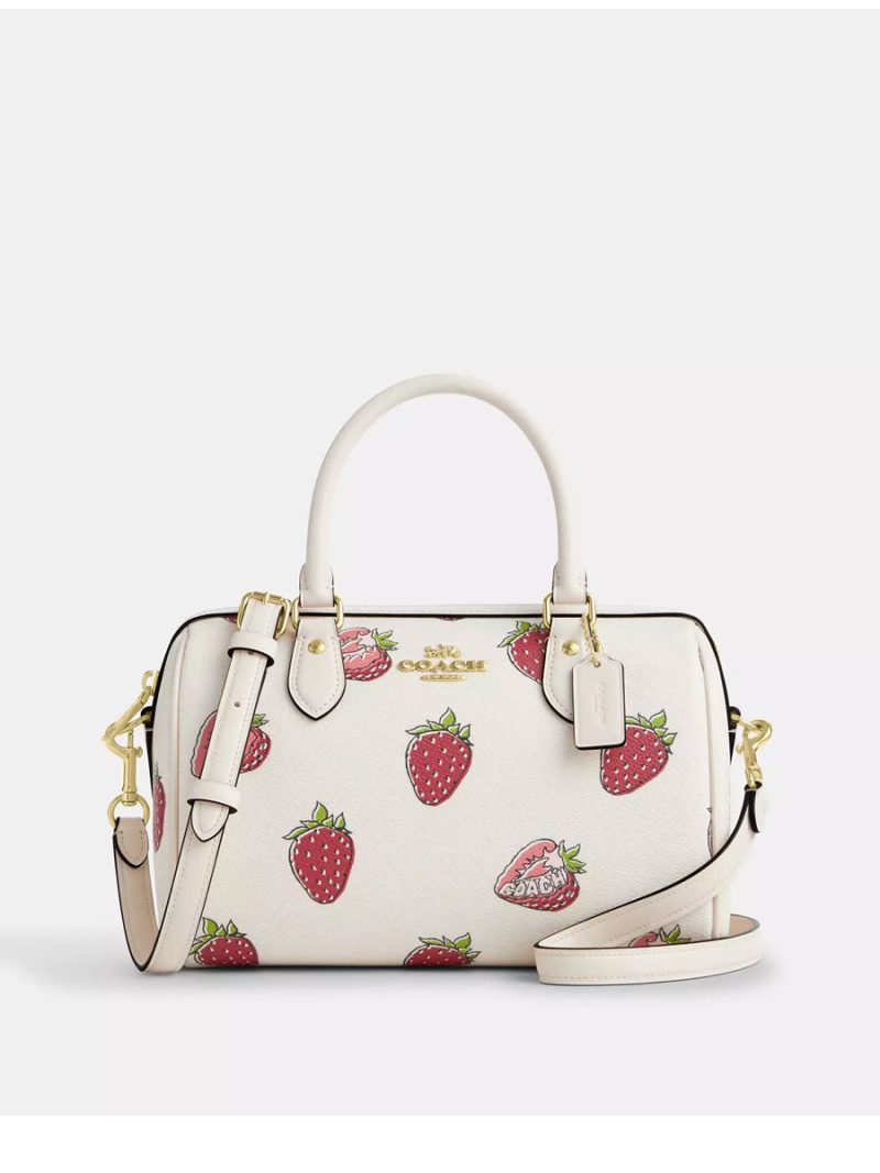 COACH Rowan Satchel Bag With Strawberry Print