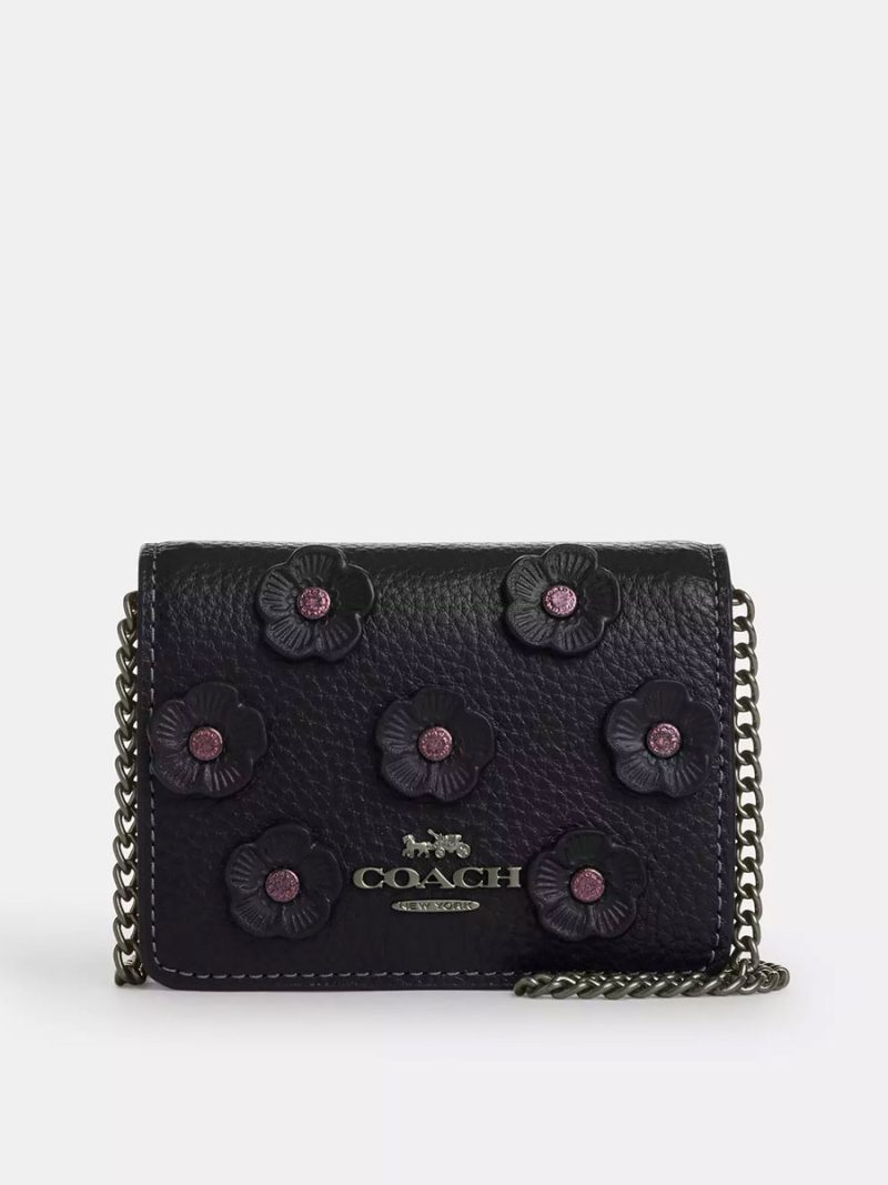 COACH Mini Wallet On A Chain With Floral Applique