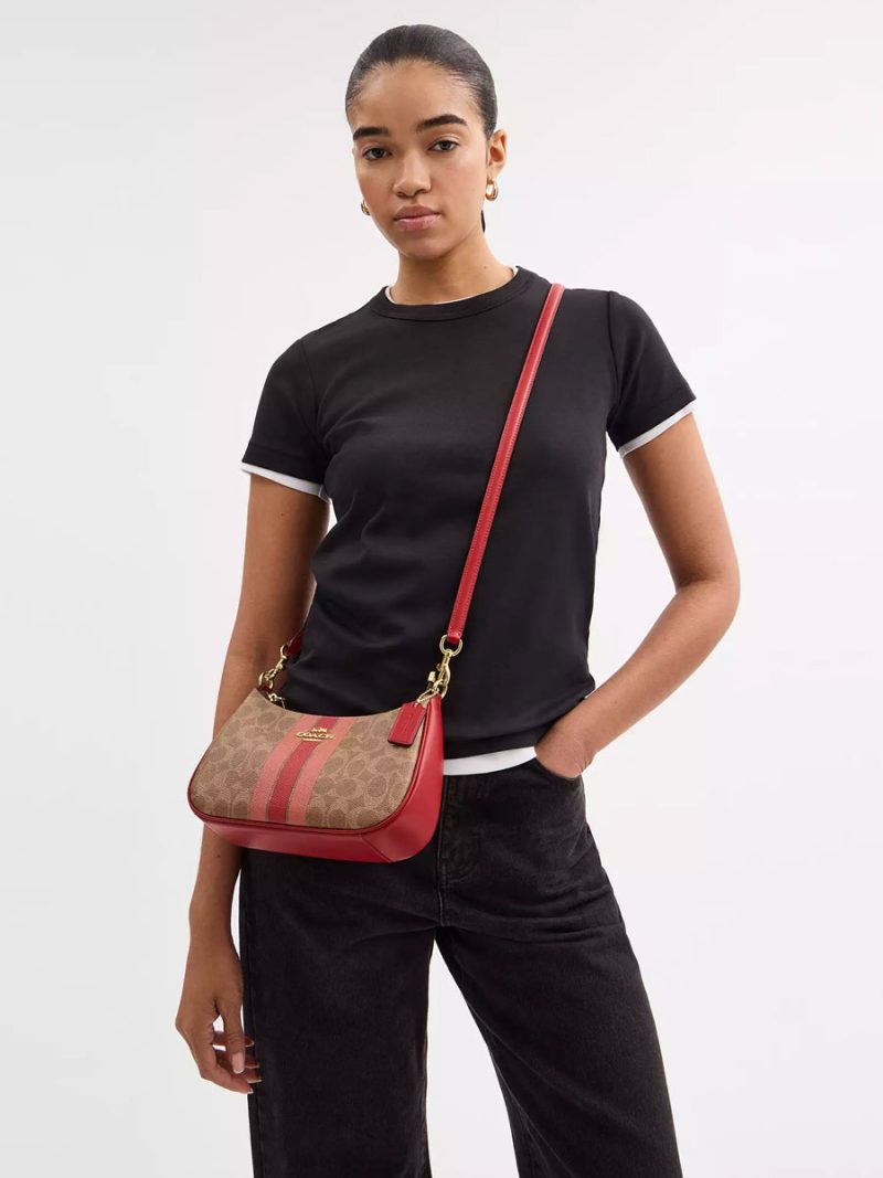 COACH Teri Shoulder Bag In Signature Canvas With Stripe - Image 5