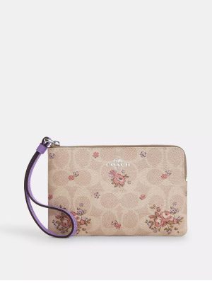 COACH Corner Zip Wristlet In Signature Canvas With Floral Print
