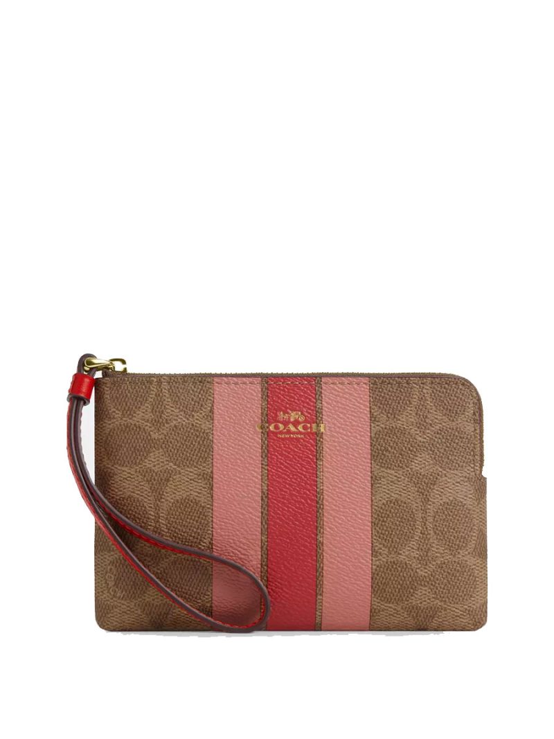 COACH Corner Zip Wristlet In Signature Canvas With Stripe