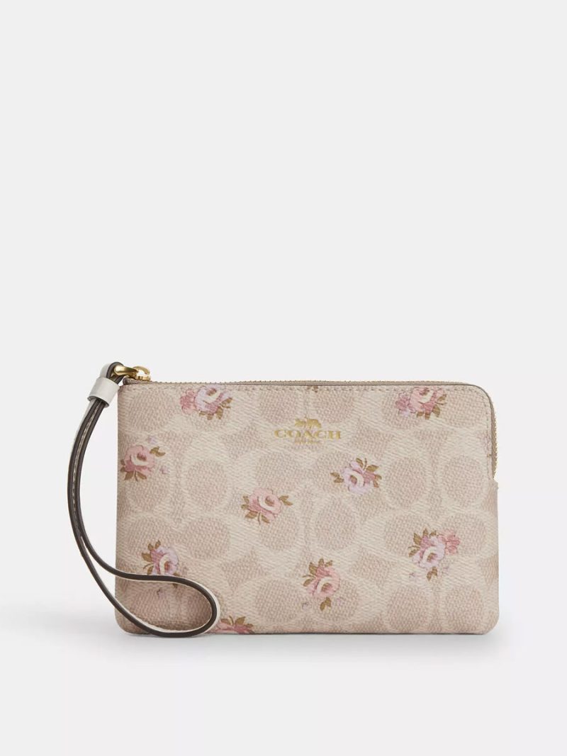 COACH Corner Zip Wristlet In Signature Canvas With Floral Print