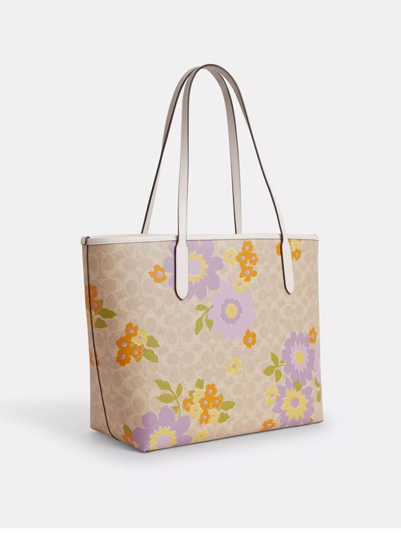 COACH City Tote Bag In Signature Canvas With Floral Print - Image 4