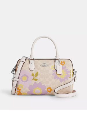 COACH Rowan Satchel Bag In Signature Canvas With Floral Print