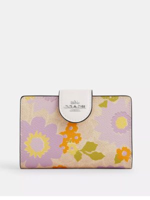 COACH Medium Corner Zip Wallet In Signature Canvas With Floral Print