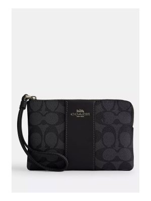COACH Corner Zip Wristlet In Signature Canvas With Stripe