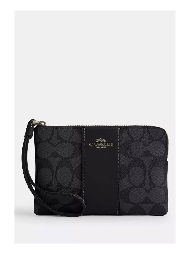 COACH Corner Zip Wristlet In Signature Canvas With Stripe