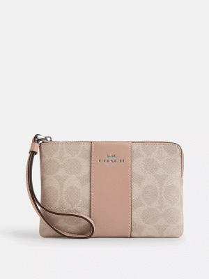 COACH Corner Zip Wristlet In Signature Canvas With Stripe