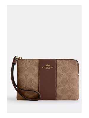 COACH Corner Zip Wristlet In Signature Canvas With Stripe