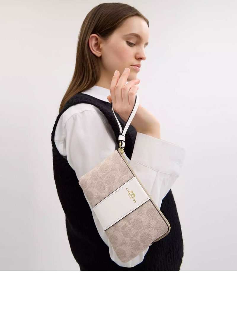 COACH Corner Zip Wristlet In Signature Canvas With Stripe - Image 4