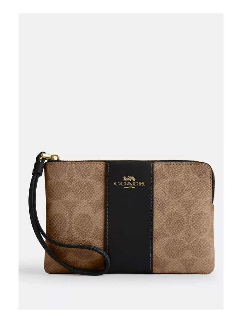 COACH Corner Zip Wristlet In Signature Canvas With Stripe