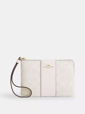COACH Corner Zip Wristlet In Signature Canvas With Stripe
