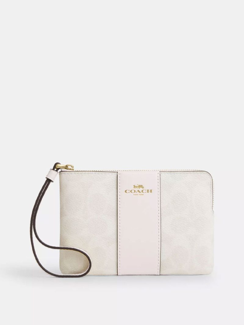 COACH Corner Zip Wristlet In Signature Canvas With Stripe