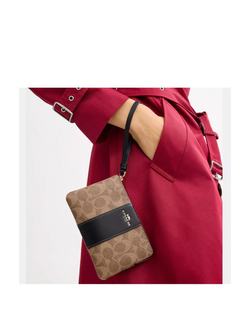 COACH Corner Zip Wristlet In Signature Canvas With Stripe - Image 3