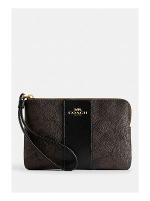 COACH Corner Zip Wristlet In Signature Canvas With Stripe