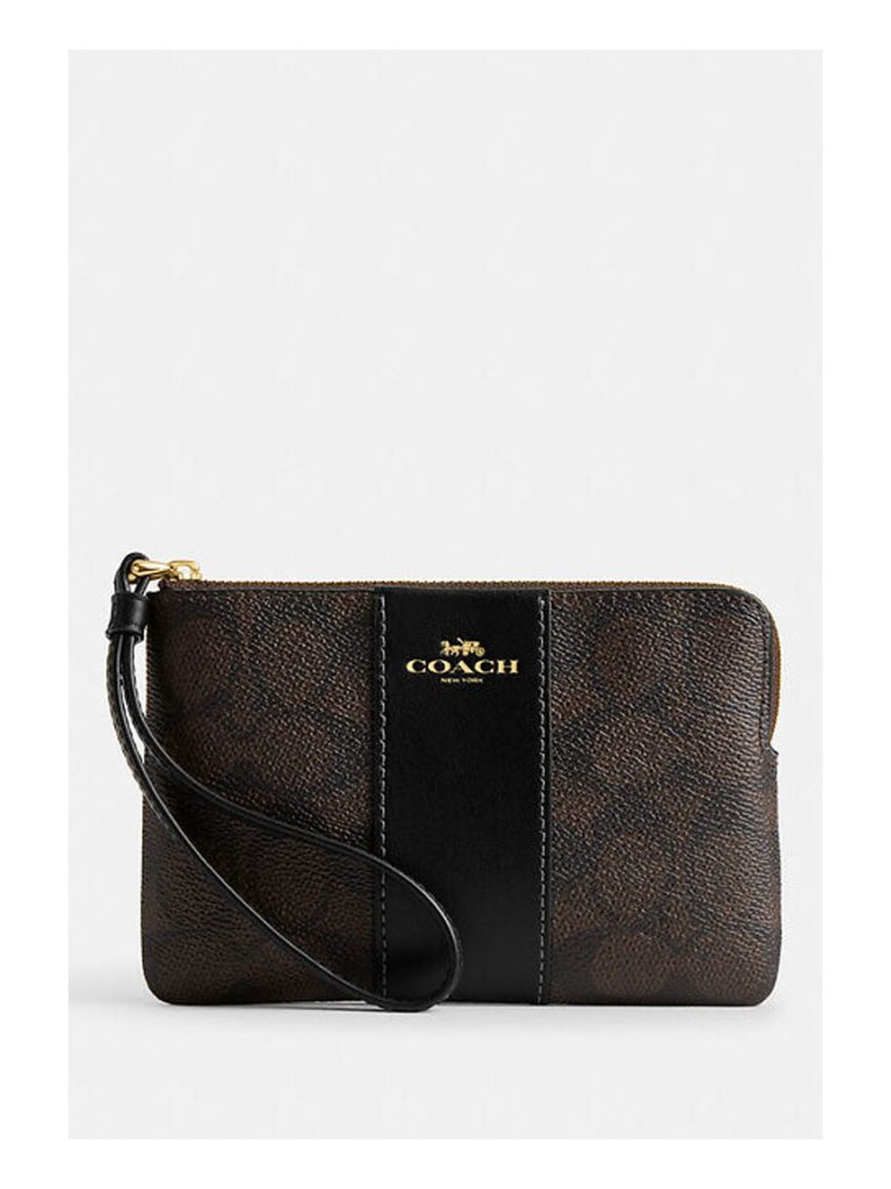 COACH Corner Zip Wristlet In Signature Canvas With Stripe