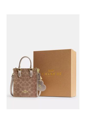 COACH Boxed Mini Tote Bag And Mirror Bag Charm Set In Signature Canvas