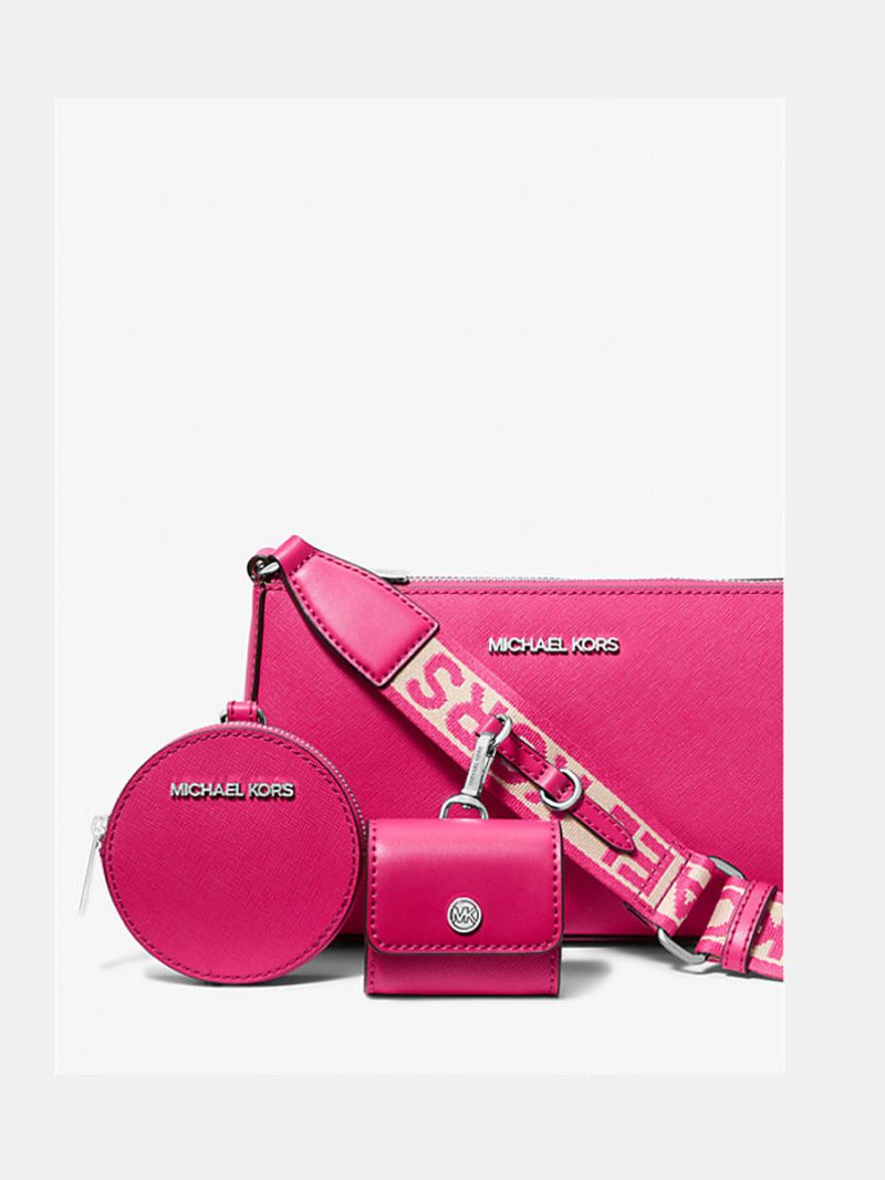 MICHAEL Michael Kors Jet Set Small Saffiano Leather Crossbody Bag with Case for Apple Airpods Pro - Image 3